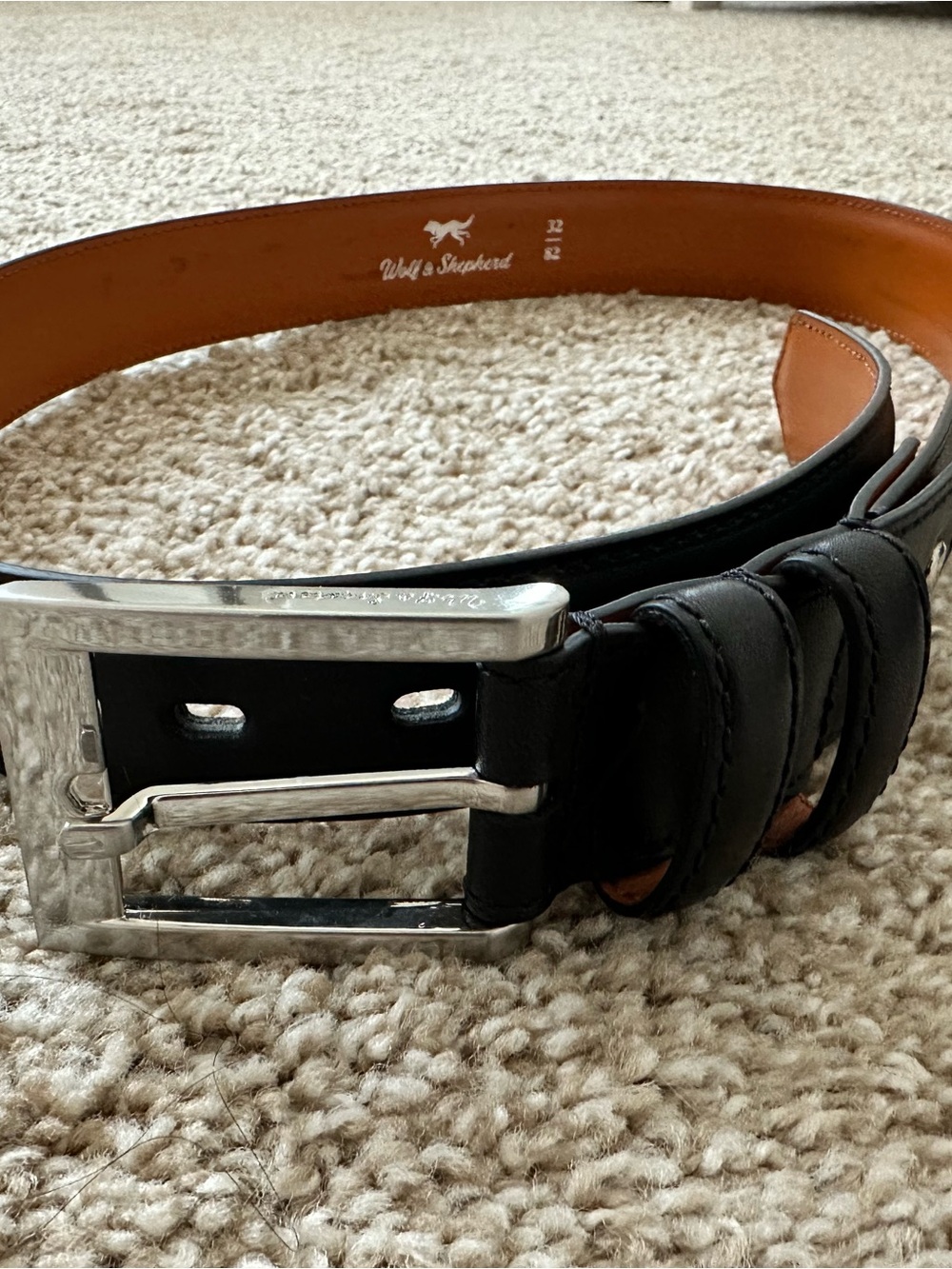 Wolf & Shepherd Men's Black Leather Belt with Silver Buckle